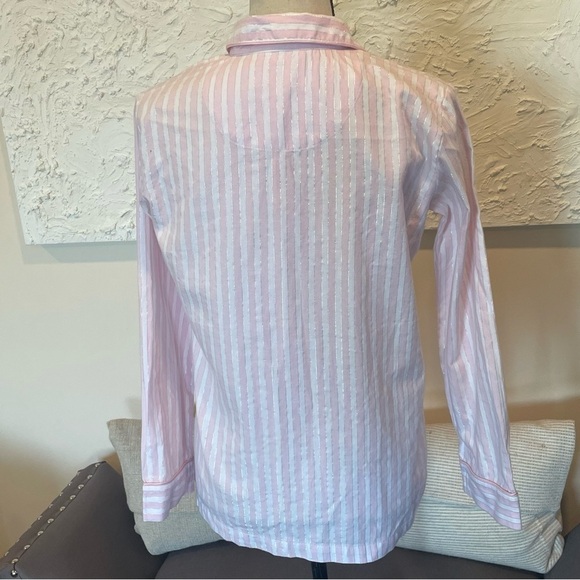 Victoria’s Secret Pink Silver Striped Pajama Buttom Down Shirt Flannel Sz XS NWT - Picture 4 of 7